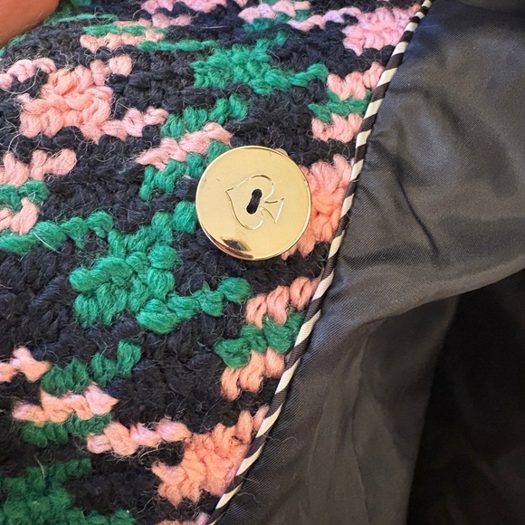 Kate Spade Green Pink Houndstooth Tweed Double breasted Pea Coat Blazer Jacket L - Picture 8 of 10